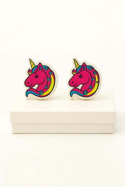 MakeWell Deliksiz Küpe Kulağı Delik Olmayan Çocuklar Için Unicorn Tasarımlı Sıkıştırmalı Çocuk Küpe