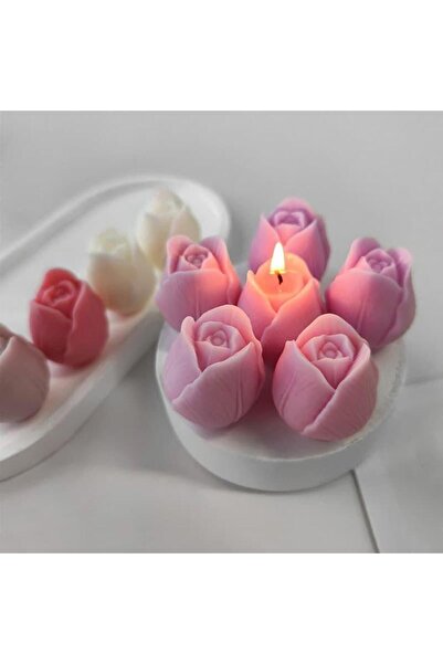 SCA CANDLE Gonca Gül 3 Lu Açık Pembe Renk Dekoratif