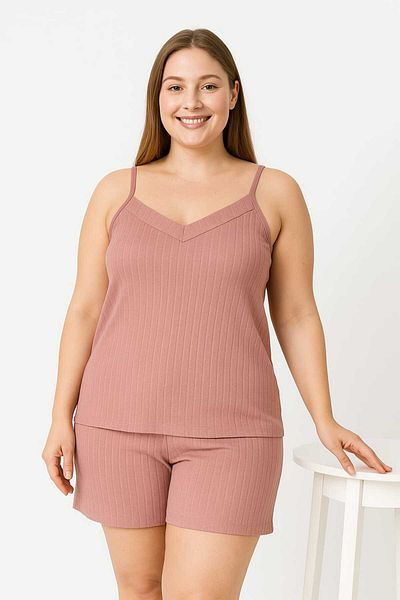 MODA Women's Plus Size Rope Strap Blouse and Shorts Bottom Top Pajamas Set