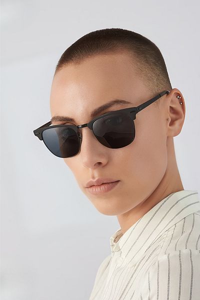 Eyesofia Clubmaster Unisex Black Uv400 Glass Ce Certificated Sunglasses