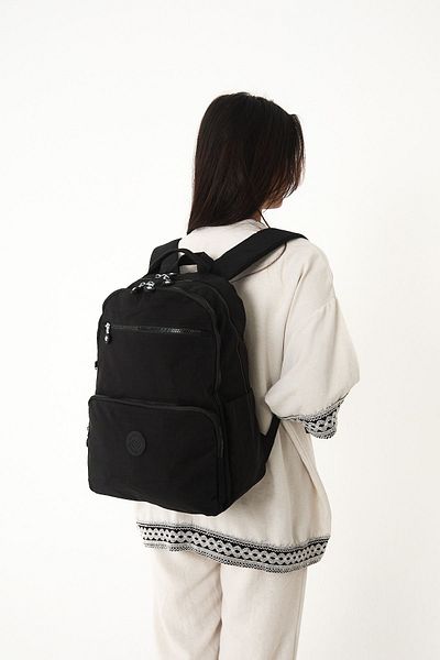 Sanmorris Unisex Αδιάβροχο μεσαίου μεγέθους Crinkle ύφασμα πολλαπλών τμημάτων Μαύρο σχολικό και ταξιδιωτικό σακίδιο φορητού υπολογιστή