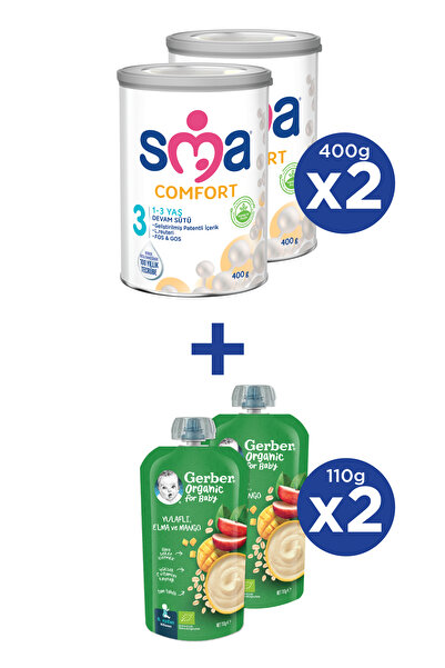 SMA Comfort 3 1-3 Yaş Devam Sütü 2x400g Gerber Organıc Yulaflı, Elma Ve Mango Püresi 2x110g