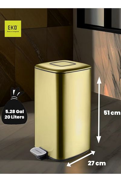 EKO Regent 20l Pedal Trash Bin – Champagne Gold, Soft-close, Stainless Steel, Fingerprint-resistant