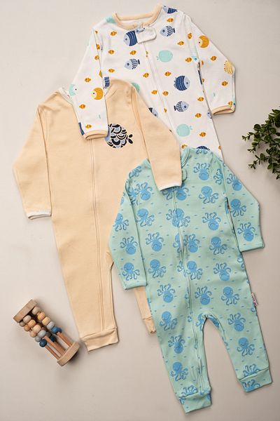 ENİA BABY Zippered Fish Patterned Jumpsuit