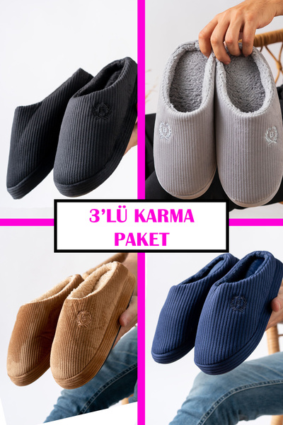 N MODA 3'lü Paket Ev Terliği Çeyiz Terliği Kışlık Terlik Ses Yapmaz Hafif Tab...