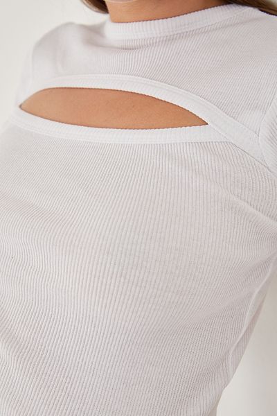 Wearflawless Women's Short Sleeve Chest Low-Cut Detailed Cotton Ribbed Blouse Crop T- Shirt