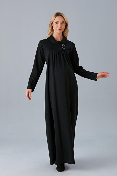 Işşıl IŞŞIL 252-Degaje Yaka Düğmeli Hamile Maxi Elbise