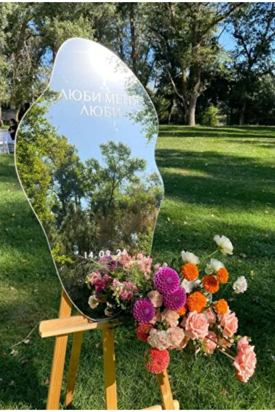 EKOSEHOME Düğün & Nişan Lüks Gümüş Pleksi Aynalı Karşılama Panosu 80 Cm Asimetrik (SADECE PANO)