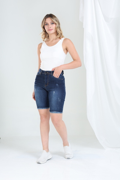 Era Lisa Duble Paça Yüksek Bel Full Likralı Kot Şort