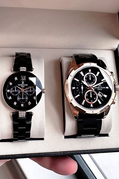 Daniel Klein Gift Men-Women Set Watch 3 Atm Waterproof Black Color Steel Cord Gift Bracelet Dke2133C3