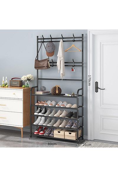 Primo Plus 5 Layer Shoe Rack Stainless Steel Tube Shoes Boots Black Pr606