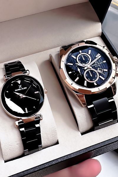 Daniel Klein Gift Men-Women Set Watch 3 Atm Waterproof Black Color Steel Cord Gift Bracelet Dke2133C2
