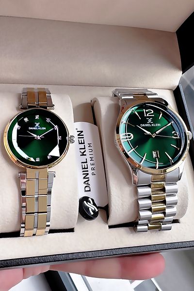 Daniel Klein Gift Men-Women Watch Waterproof Gold Silver Green Color Steel Band Gift Bracelet Dke2133C1