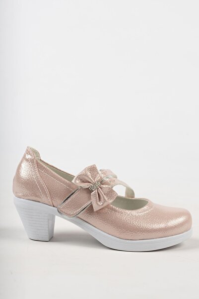 epaavm Topuklu Çatal Baretli Pudra Kız Çocuk Ayakkabı