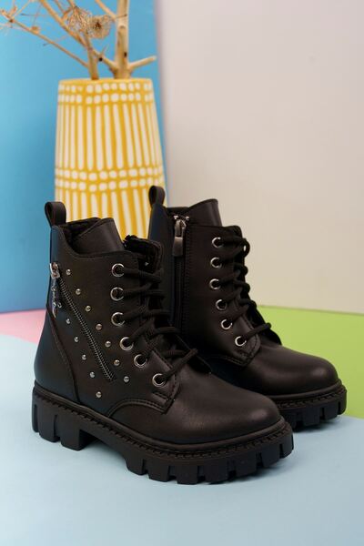 epaavm Yan Fermuarlı Siyah Çocuk Postal Bot