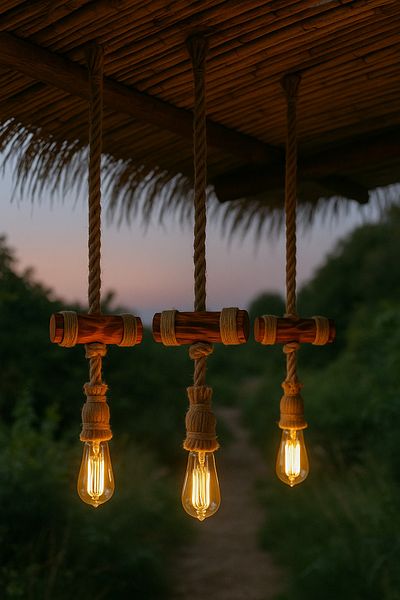 aybükpabuç Wooden Pendant Lamp Rope Chandelier |   Bohemian Style Ceiling Lighting |   Decorative Lamp for Cafe & Home