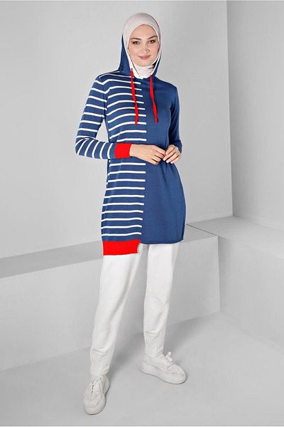 Alvina Striped Hooded Knitwear Tunic 43179