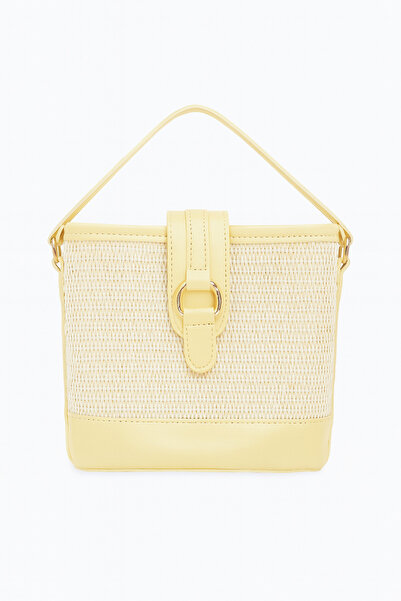 MODA حقيبة يد وكتف نسائية من Bella Butter باللون الأصفر الأصلي ذات مشبك بتصميم عصري