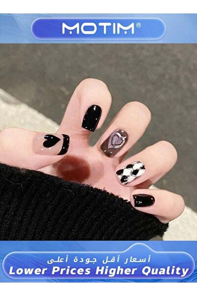 MOTIM مجموعة من 24 قطعة من ملصقات الأظافر الاصطناعية القصيرة والمربعة ذات نمط...