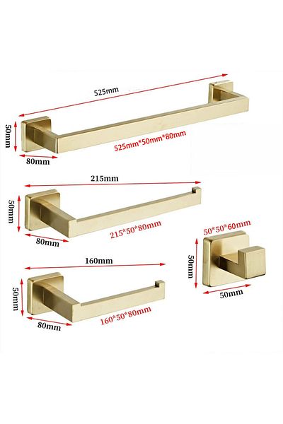 LEAXOR Set accesorii baie, 4 piese, LEAXOR, montare pe perete, aluminiu, auriu
