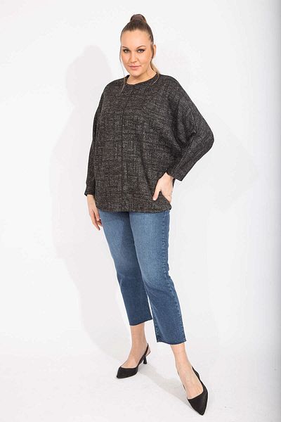 Şans Women's Large Size Anthracite Relaxed Cut Low Sleeve Glitter Tunic 65n35495