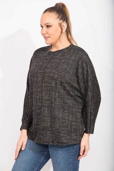 Şans Women's Large Size Anthracite Relaxed Cut Low Sleeve Glitter Tunic 65n35495