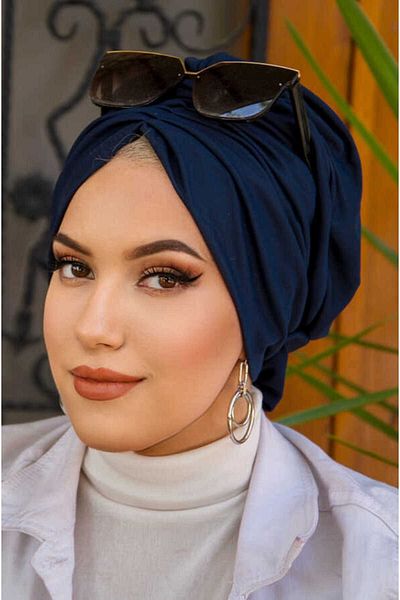 Aişe tesettür Navy Blue Ready Turban - 40301