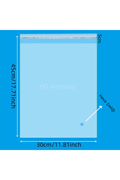 HG Tedarik 50 Adet 30*45 Cm Bantlı Yapışkanlı Şeffaf Opp Jelatin Poşet Torba, Şeffaf Poşet( 30x40*5 )