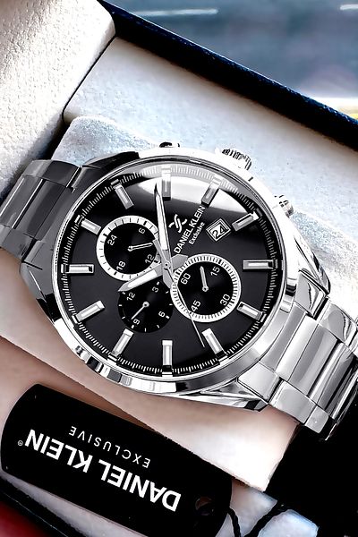 Daniel Klein Exclusive Groom's Men's Watch Waterproof Silver Black - Steel Band Gift Bracelet Dke2135C4