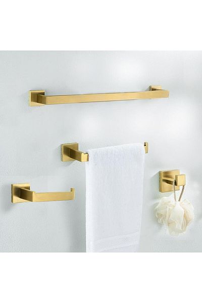 LEAXOR Set accesorii baie, 4 piese, LEAXOR, montare pe perete, aluminiu, auriu