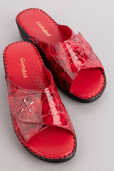 Gondol شبشب كلاسيكي نسائي من الجلد الطبيعي بنعل لتقويم العظام Yprk.825 Red Croco