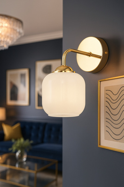Avizemoda Siena Sconce White Glass Living Room Modern (Gold Plated)