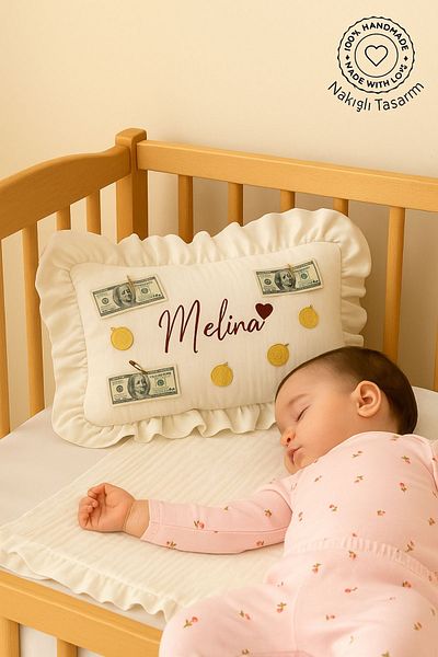 Minytrendy Girl Boy Baby Name Embroidered Muslin Jewelry Pillow Case Pillow Case Baby Gift 35*45 cm