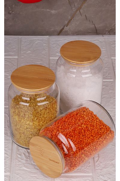 Bambum Vacuum 800ml Glass Storage Container with Bamboo Lid - 3 Pieces