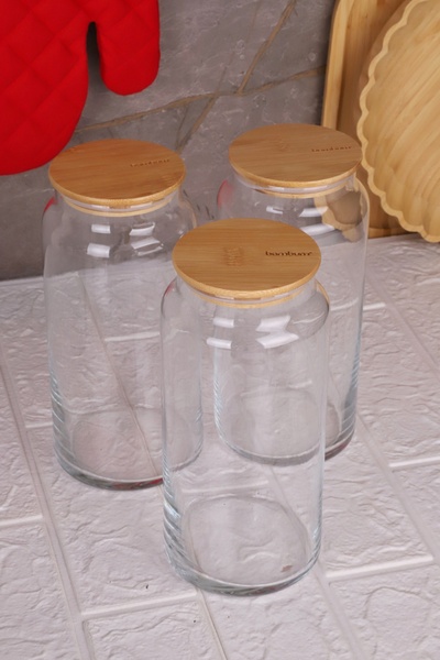 Bambum Zone - 3-Piece Glass Storage Container 1300ml Vacuum Bamboo Lid