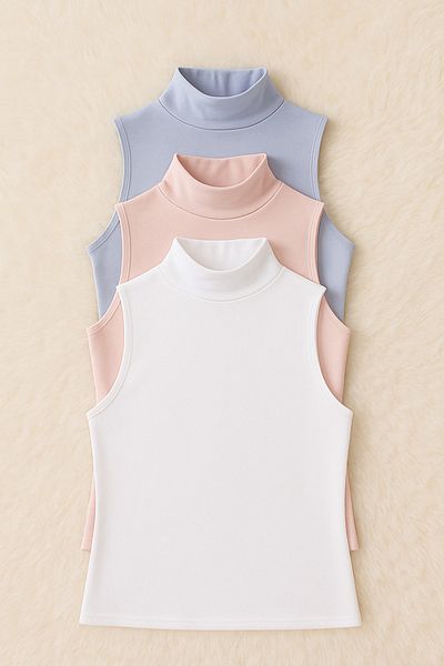 Loule Tricou pentru femei, modal și bumbac, cu mâneci zero, pudră - alb - albastru deschis, 3 piese LL.K66.O143.001