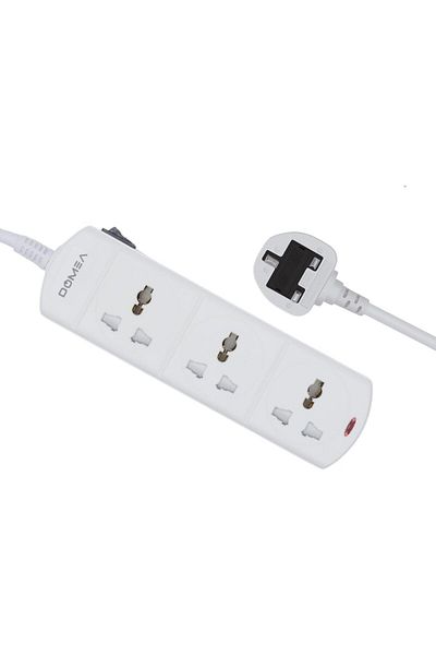 DOMEA 3-Way Power Extension Strip With Common Switch, Universal Socket Design, 3-Meter Cable - Surge