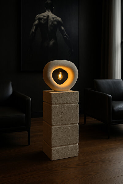 Lunalore Fiber Concrete Look Modern Lampshade – Decorative Coffee Table Top E14 Lampholder Electrically Connected Table Lamp
