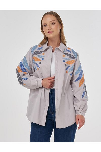 KYR Embroidered Cotton Tunic Light Gray