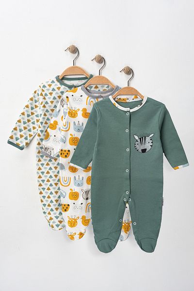 Mıdırık Baby Patterned Seasonal Cotton Newborn 3-6-9 Months 3-Piece Clothing Jumpsuit Set Sleeping Bag