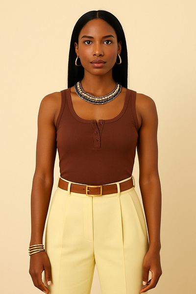 Ravencia Women's Premium Ribbed Button Front Brown Undershirt