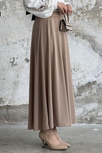 InStyle Elastic Waist Scuba Skirt - Camel