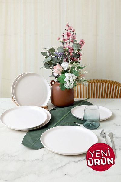 Keramika Matte White Hitit Serving Plate 25 cm 6 Pieces 022
