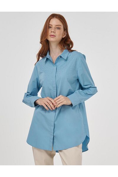 Kayra Hotfix Printed Cotton Tunic Dust Smoke
