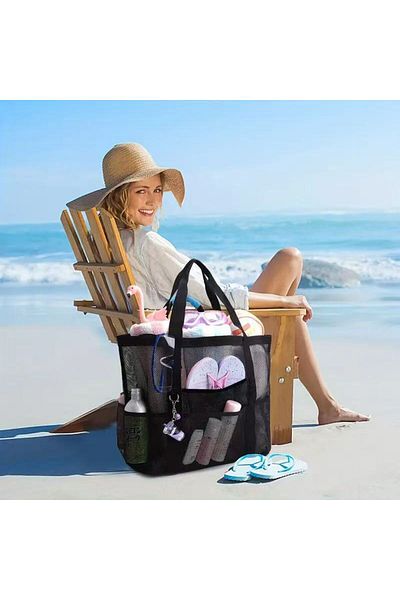 Generic Mesh Breathable Beach Picnic Bag With Insulated Cooler Compartment, One Size Fits All, Removable