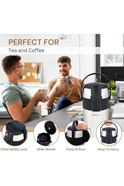 DOMEA Airpot Flask, 2.5 L, Insulated Hot And Cold Beverage Dispenser, 12 Hours Heat Retention, Pump