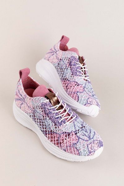 Gondol Women's Leather Inside Lace Lightweight Sports Shoes Belx.4391 Pink Pattern