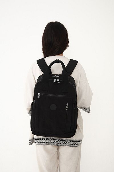 Sanmorris Unisex Αδιάβροχο Crinkle Ύφασμα πολλαπλών τμημάτων Μαύρο Laptop Σχολείο και σακίδιο πλάτης