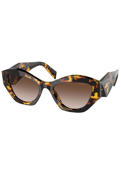 Prada Woman Irregular Sunglasses- Pr 07ys - Lense Size:53mm - Honey Havana