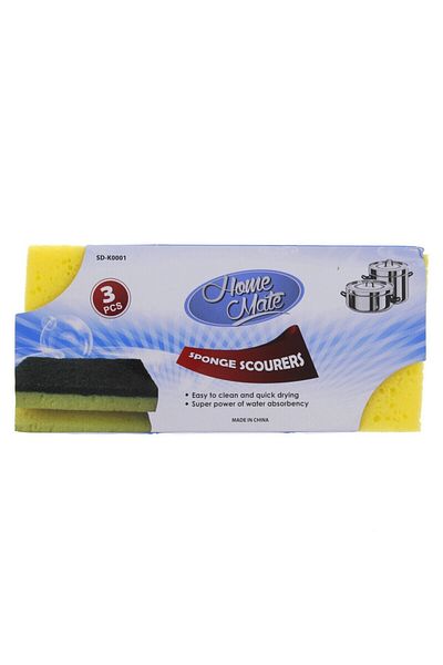 Homemate Home Mate Sponge Scourer Set – 3 Pcs | 10x7x2.5cm Heavy-duty Kitchen Scrub Pads